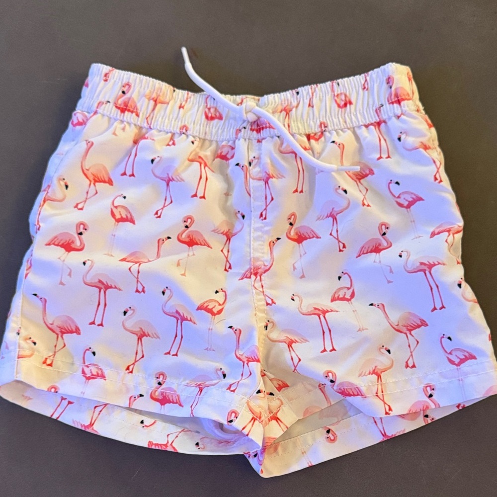 Janie and Jack, pink flamingo, swim trunks, little boy, size 6 to 12 months